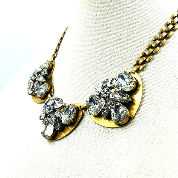 J.Crew Gold Tone Crystal Cluster Statement Necklace Glamorous Runway Maximalist - Picture 3 of 9